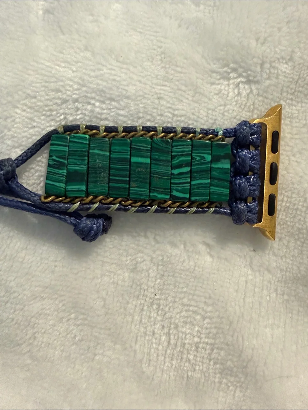 Cape Diablo Green and Navy Beaded Cord Bracelet with Gold Chain Trim